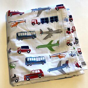 Pottery Barn Kids Queen Cotton Flat Sheet Bedding Car Buses Airplanes